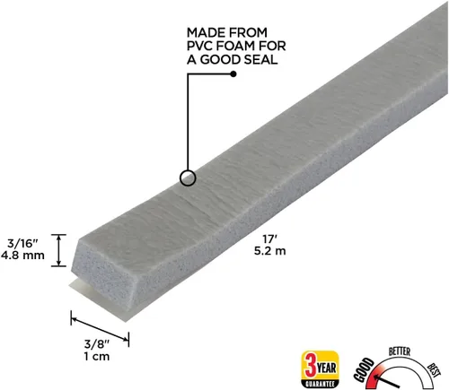 Vista 2 de M-D Building Products 02253 Sello de espuma gris para ventana de 3/16 pulgadas x 3/8 pulgadas x 17 pies para espacios pequeños