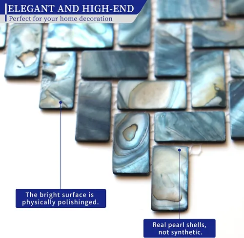 Vista 3 de MOP Mosaico de Azulejo de Concha de Nácar en Espiga para Salpicadero, se usan para Salpicaderos de Cocina y Azulejos de Pared de Baño, Azul Oscuro 1