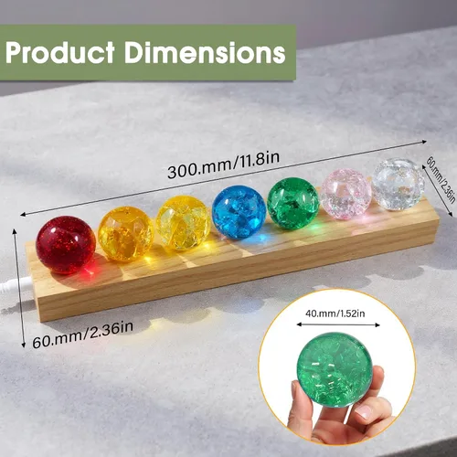 Vista 7 de L LOHAS LED 7 Colores 40mm Bolas de Cristal de Hielo Con Crac Bolas de Chakra de Cristal con Base de Madera LED Bolas de Esfera de Sanación