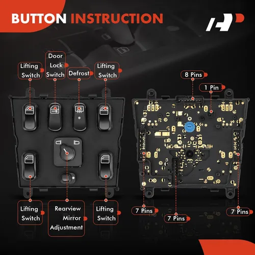 Vista 4 de A-Premium Left Driver Master - Interruptor de ventana eléctrico compatible con Mercedes-Benz W163 ML320 1998-2003 ML430 ML500 ML55 AMG, repuesto #