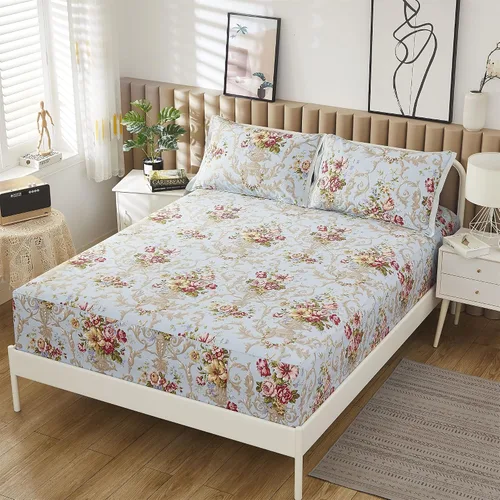 Vista 4 de ABREEZE Juego de sábanas de algodón egipcio tamaño individual (1000 hilos) floral y fundas de almohada (4 piezas), sábanas de algodón egipcio