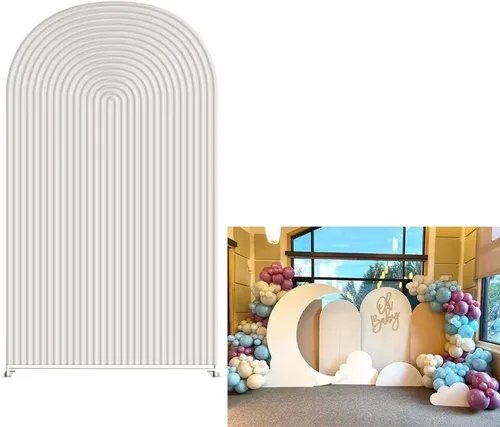 Vista 13 de Fundas de telón de fondo de tela de arco, ondulaciones de boda, color beige, fundas de soporte arqueadas de 6 pies, fondo elástico para cumpleaños