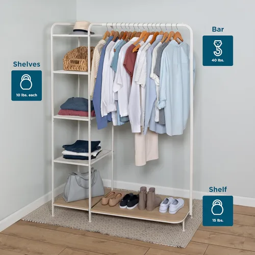 Vista 7 de Honey-Can-Do Perchero para ropa, perchero con estante de madera, independiente, fácil de montar, metal resistente, solución de almacenamiento