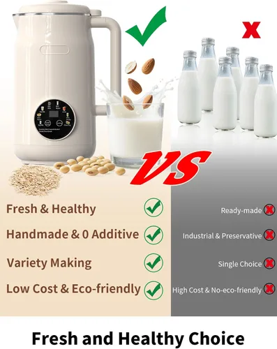 Vista 7 de Máquina para hacer leche de nuez 8 en 1, máquina automática de leche de soja de 50 onzas con 10 cuchillas, licuadora para leche a base de plantas