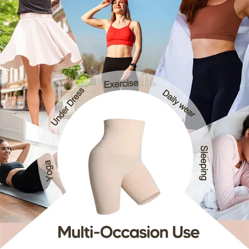 Vista 6 de Pantalones cortos con control de abdomen para mujer, cintura alta, moldeador de cuerpo, levantador de glúteos, muslos más delgados