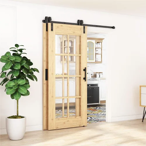 Vista 3 de ZEKOO - Kit de herrajes para puerta de granero de 5 pies y 2 puertas, pista única, ahorro de espacio J-shape rollrer, Heavy-Duty,Sliding Smooth &