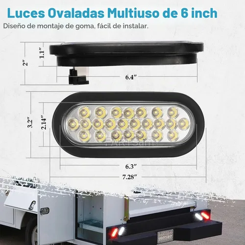 Vista 6 de Partsam 2 luces traseras ovaladas rojas + 2 blancas de 6 pulgadas, 24 luces traseras de freno, kit de luz de marcha atrás para camión, remolque
