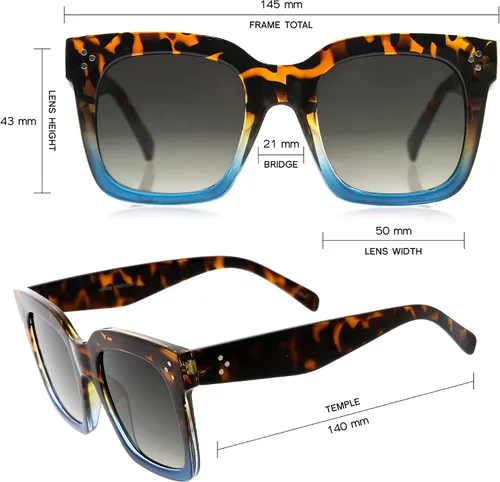 Vista 57 de zeroUV - Gafas de sol cuadradas retro de moda de gran tamaño para mujer estilo vintage 1.969 pulgadas