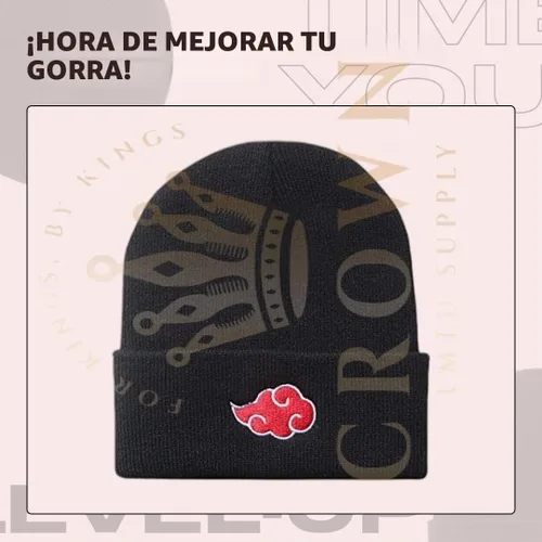 Vista 7 de Gorro de invierno de anime para hombres y mujeres, gorro de punto con puños, cómodo y suave, bordado de anime Negro