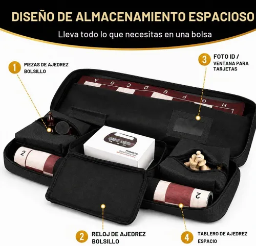 Vista 6 de LEAP Bolsa de ajedrez solo para juegos de ajedrez, práctica bolsa de transporte con cuatro partes de tienda para tablero de ajedrez enrollable