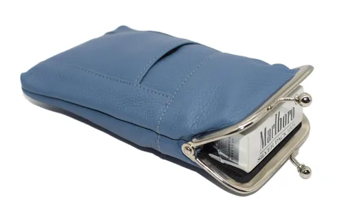 Vista 4 de Marshal® - Estuche para cigarrillos de cuero, bolsillo regular o 100 para encendedor de 100 (color azul bebé)