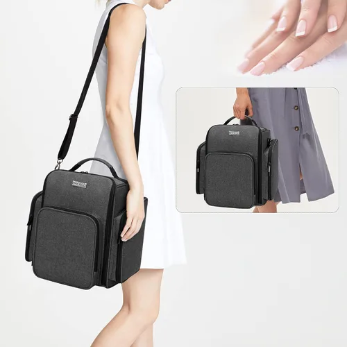 Vista 5 de Organizador de esmalte de uñas con capacidad para 72 botellas (15 ml. - 0.5 onzas líquidas), Negro Estuche grande para esmalte de uñas con 3
