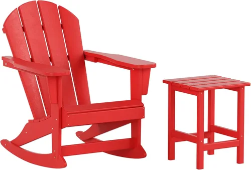 Vista 20 de Malibu - Sillas mecedoras Adirondack para patio al aire libre con juego de mesa auxiliar, gris