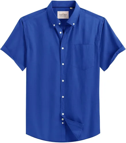 Vista 22 de Alimens & Gentle - Camisa de manga corta Oxford para hombre con ajuste regular, cuello abotonado y bolsillo