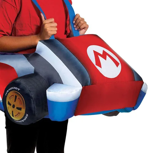 Vista 3 de Disguise Disfraz de Super Mario, traje inflable de Nintendo Mario Kart para niños, traje inflable de personaje expandible operado por ventilador