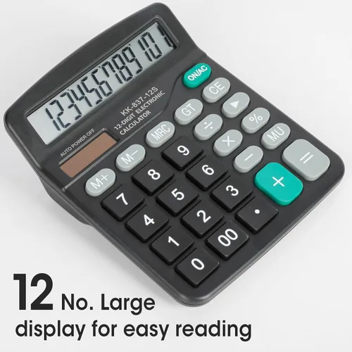 Vista 2 de Paquete de 5 calculadoras a granel, calculadoras de escritorio de 12 dígitos con pantalla LCD grande y botón sensible, energía dual solar y batería