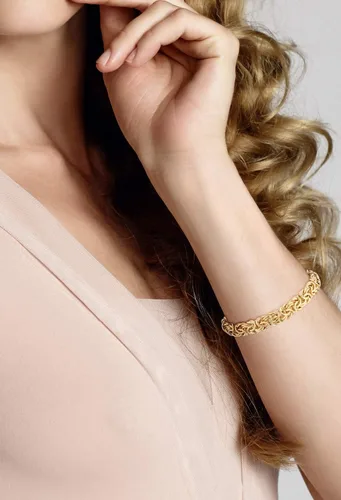 Vista 3 de Miabella - Pulsera bizantina italiana de plata de ley 925, bañada en oro de 18 quilates, 9 mm para mujer, hecha a mano en Italia