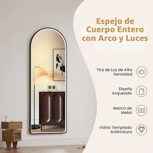 Vista 7 de Hasipu Espejo de Cuerpo Completo de 55" X 18" con Luces, Espejo LED de Arco con Marco Negro de Cuerpo Completo y 3 Temperaturas de Color y Brillo