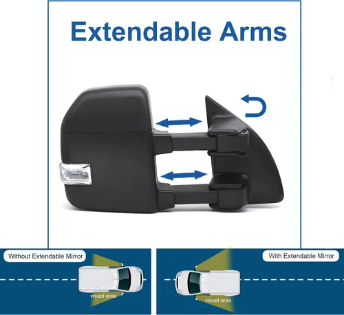 Vista 5 de JZSUPER Espejos de remolque aptos para 1999 2000 2001 2002 2003 2004 2005 2006 2007 Ford F250 F350 F450 F-550 Super Duty, eléctricos