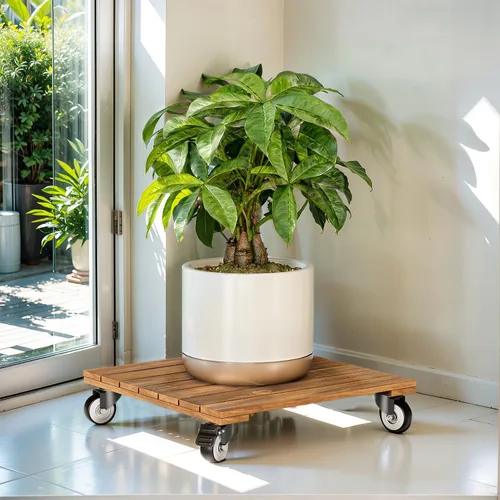 Vista 8 de Idzo Paquete de 2 cajas de madera de 12 pulgadas con ruedas resistentes, capacidad de 264 libras, plataforma de madera dura de acacia, soporte