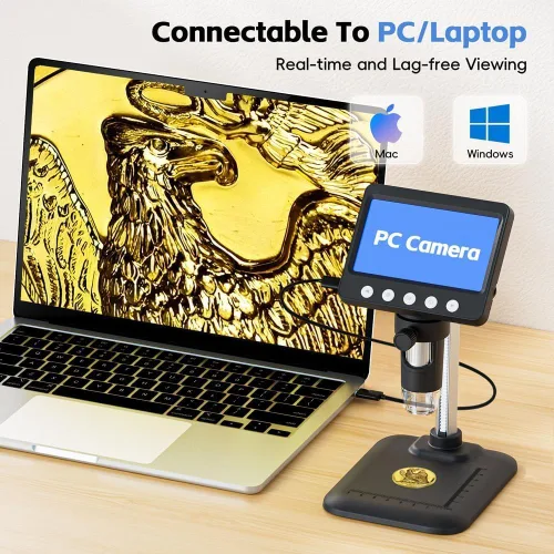 Vista 6 de Microscopio digital de 4.3 pulgadas para adultos, microscopio de moneda SKYEAR 1000X con 8 luces de relleno LED ajustables, microscopio USB