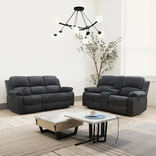 Vista 23 de Juego de sofá reclinable manual, juego de sofá reclinable de microfibra, juego de muebles modernos para sala de estar, sofá reclinable para sala