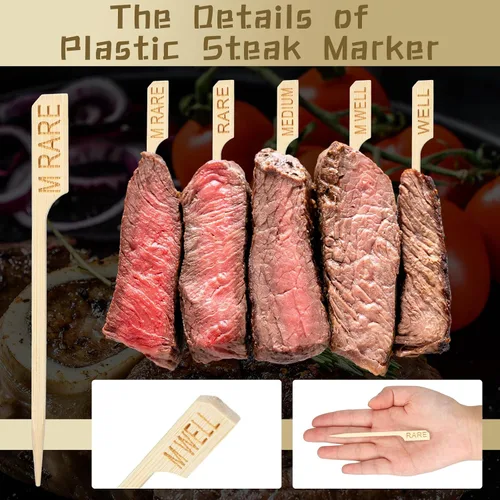 Vista 3 de Thyle 200 marcadores de bambú surtidos de 3.94 pulgadas para carne de madera, palillos de temperatura para carne y palitos de palillos