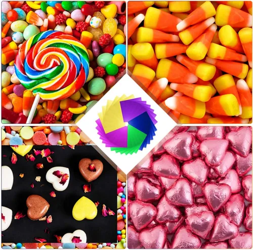 Vista 8 de Hojas de papel de aluminio, 100 unidades de envoltorios de chocolate, envoltorios de dulces, papel de aluminio para decoración casera de caramelos