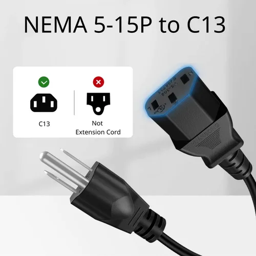 Vista 3 de Cable de alimentación universal TNP - NEMA 5-15P a IEC320C13, cable de alimentación, enchufe conector, negro, CBL_SJT18_3P_C13_3F 18 Awg