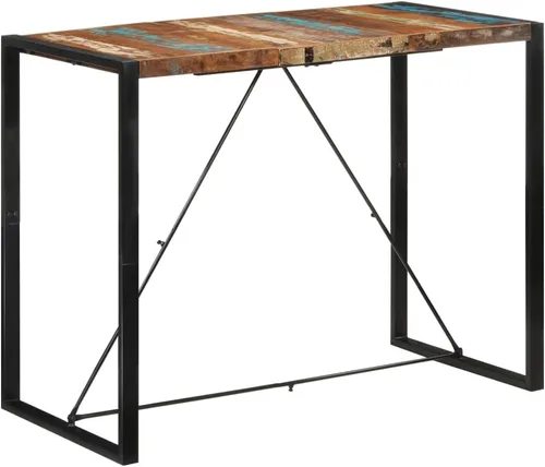 Vista 11 de Industrial Bar Table Solid Reclaimed Wood and Iron Frame Counter Height 43.3 Inch Narrow Design for Small Spaces Indoor Outdoor Use Dining Room