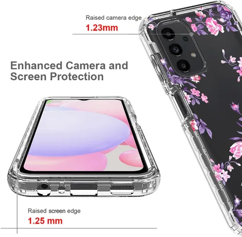 Vista 2 de Funda para Galaxy A13 4G/A13 LTE 4G SM-A135F con protector de pantalla de vidrio templado, cuerpo completo transparente floral TPU Slim Funda