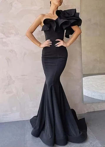 Vista 4 de Vestido de fiesta de satén de sirena de un hombro, vestido de fiesta largo de satén con volantes, verde azulado (A-teal)