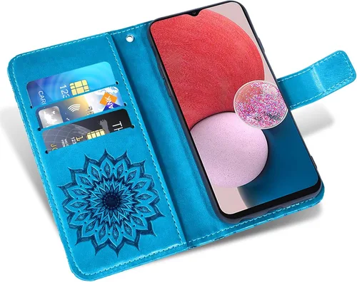 Vista 3 de Asuwish Funda de teléfono para Samsung Galaxy A13 LTE 4G con protector de pantalla de vidrio templado y funda delgada de cuero, soporte para Azul