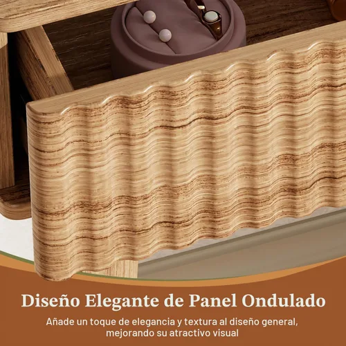 Vista 5 de Escritorio grande de maquillaje con espejo y luces, escritorio de tocador con 6 cajones y estantes de almacenamiento, mesa de tocador con toma