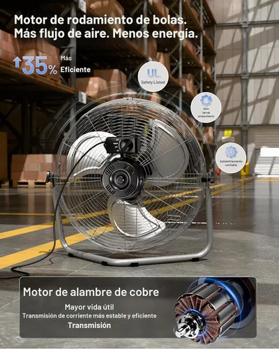 Vista 5 de iLiving Ventilador de piso Turbo de alta velocidad de 20 pulgadas, 7500 CFM, ventilador de metal resistente de 3 velocidades para oficina