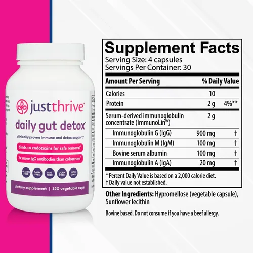 Vista 2 de Daily Gut Detox - Suplemento de desintoxicación ultraconcentrado y apoyo inmunológico con anticuerpos IgG - Promueve la salud intestinal