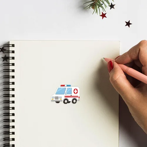 Vista 3 de Calcomanías de ambulancia de 1 pulgada para álbumes de recortes, artes, manualidades, manualidades para niños, calendarios, diarios, paquete de 80
