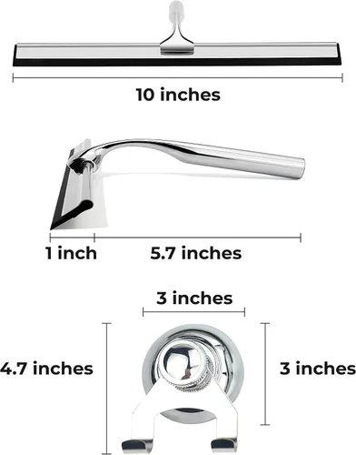 Vista 7 de Escobilla de goma para puerta de cristal de ducha con soporte, hoja de silicona de 10 pulgadas, mango cromado de acero inoxidable, para ventana