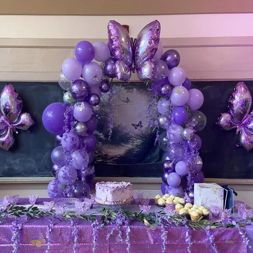 Vista 8 de Juego de globos de fiesta morados, 50 globos de látex lila lavanda de 12 pulgadas para uso de adultos, solo para fiesta de graduación, despedida