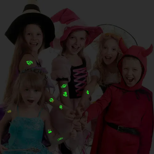 Vista 5 de Partywind Tatuajes de Halloween brillantes de 295 estilos para decoración de fiesta de niños, suministros de fiesta de Halloween, regalos
