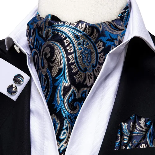 Vista 4 de Dubulle Paisley Cravat Ascot - Juego de gemelos cuadrados de bolsillo para hombre