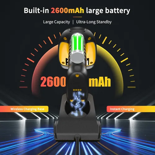 Vista 7 de NETUM Escáner de código de barras Bluetooth industrial QR, actualizado con base de carga, lector de código de barras inalámbrico 2D 1D 2600mAh