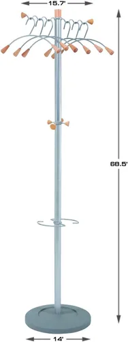 Vista 2 de Alba PMWAVE - Árbol de abrigo ondulado, seis perchas/dos perillas/cuatro ganchos, acero plateado / madera