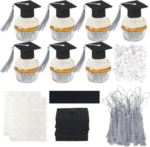 Vista 44 de 24 piezas 2026 temáticas de graduación 2026 decoraciones para cupcakes con purpurina clase de 2026 Diploma Congrats 2026 Tapa de graduación