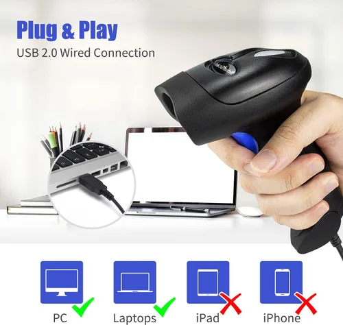 Vista 5 de NetumScan Lector de código de barras QR USB para computadoras, escáneres de código de barras de imagen 1D 2D automáticos con cable portátil