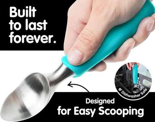 Vista 3 de SUMO Cuchara de helado de acero inoxidable con mango ergonómico, cuchara resistente, apta para lavavajillas para recoger y servir postres congelados