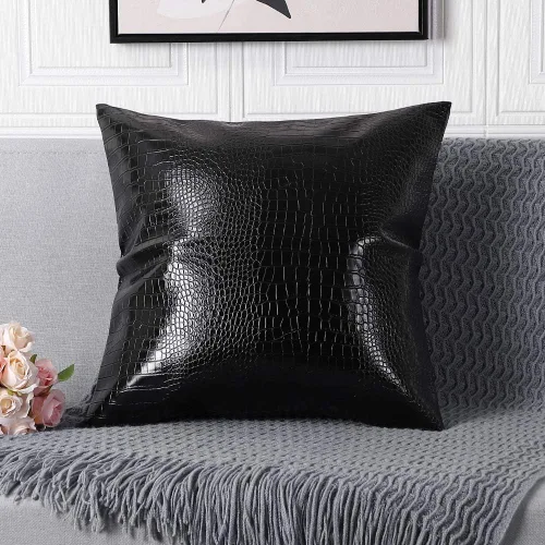 Vista 4 de Artscope Fundas de almohada para sofá, decoración del hogar, cocodrilo teñido liso, piel sintética, ambos lados, 20 x 20 pulgadas, 19.7 x 19.7 in