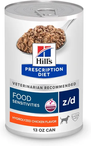 Vista 13 de Hill's Prescription Diet z/d Skin/Food Sensitivities - Alimento húmedo para perros, pollo hidrolizado, latas de 5.5 onzas, paquete de 24