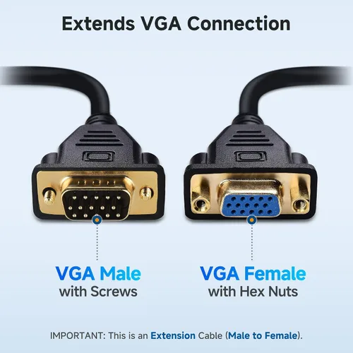 Vista 2 de Cable Matters Cable de extensión VGA (cable VGA macho a hembra) - 6 pies, no cable macho doble, no para uso DB9/serie