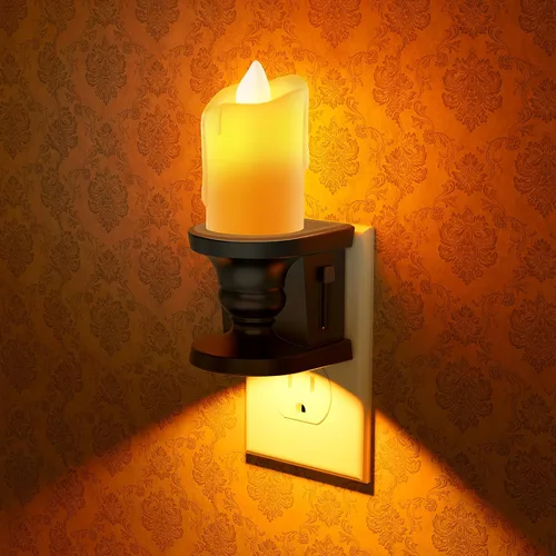 Vista 10 de Briignite Candelabro de luz nocturna enchufable a la pared, luz nocturna LED cálida con sensor de anochecer a amanecer, 0-100LM regulable, luz